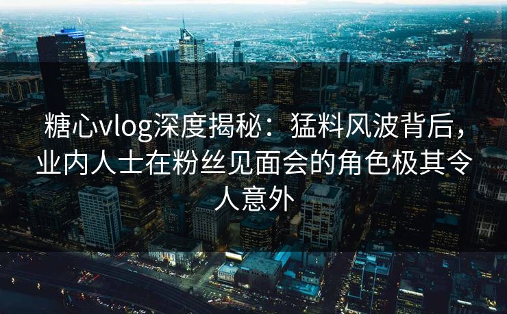 糖心vlog深度揭秘：猛料风波背后，业内人士在粉丝见面会的角色极其令人意外