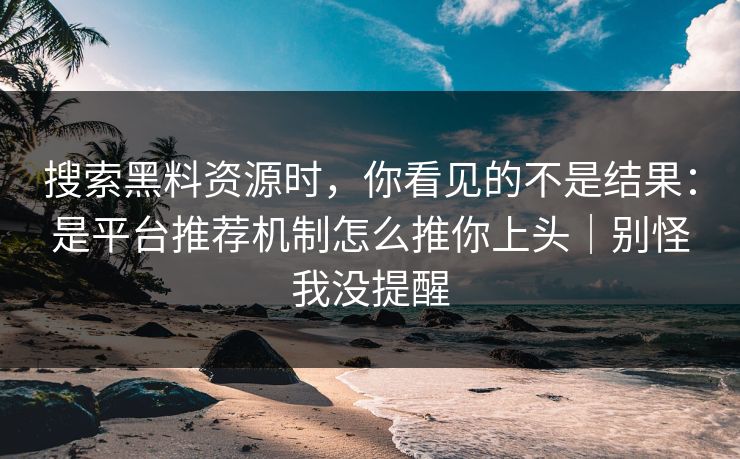 搜索黑料资源时，你看见的不是结果：是平台推荐机制怎么推你上头｜别怪我没提醒